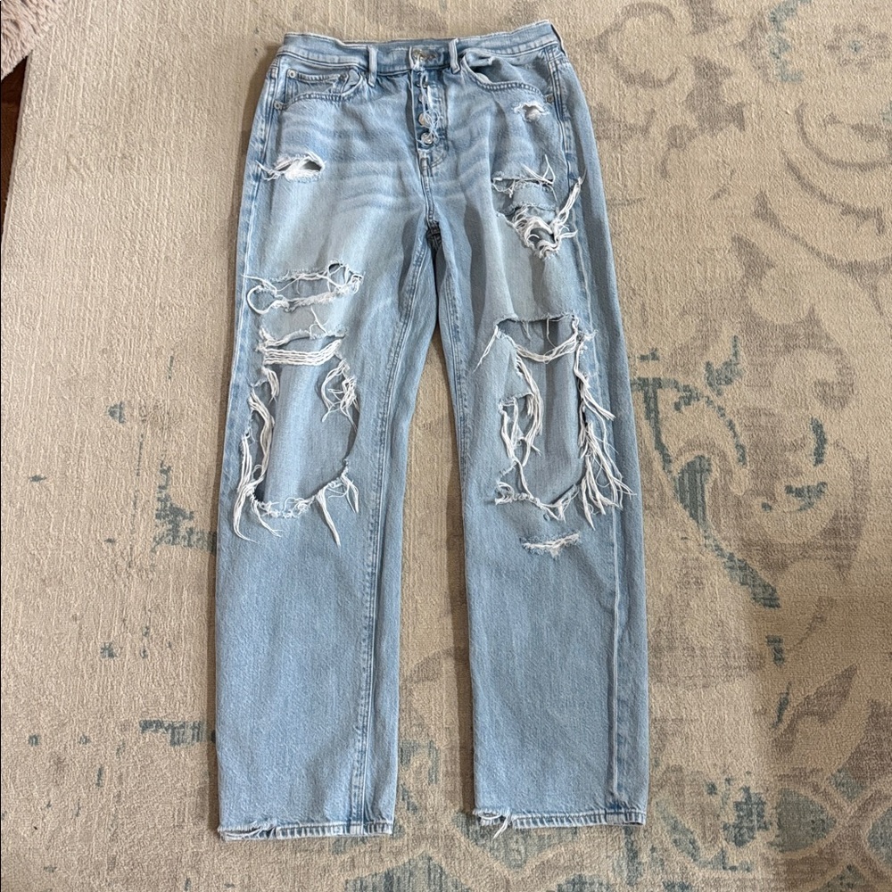 American Eagle Outfitters Ripped Light Blue Boyfriend Jeans